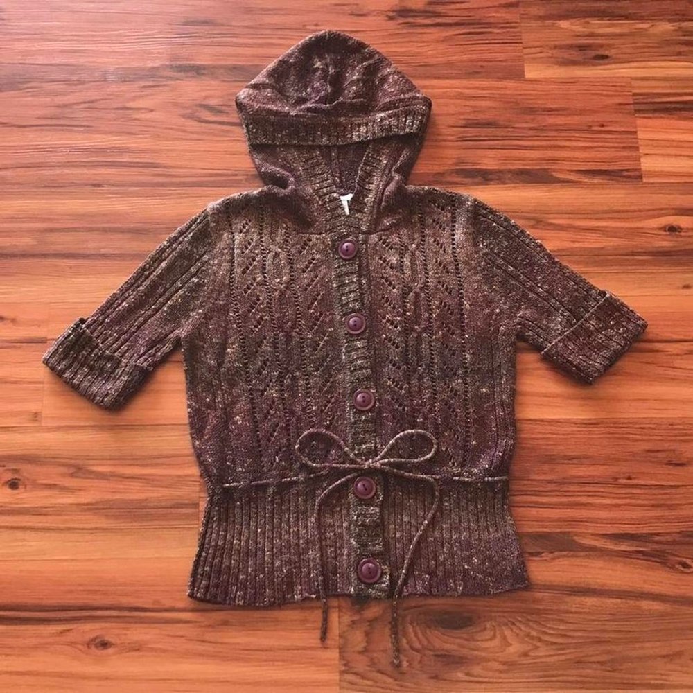 Vintage 2000s purple & earth tones cable knit hooded sweater